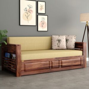 Feltro Sheesham Wood Sofa Bed With Storage (King Size, Honey Irish Cream)