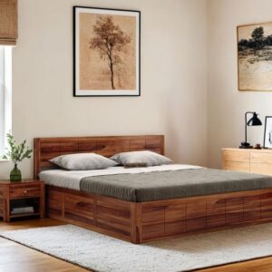 Brixton Sheesham Wood Bed With Box Storage (King Size, Honey Finish)