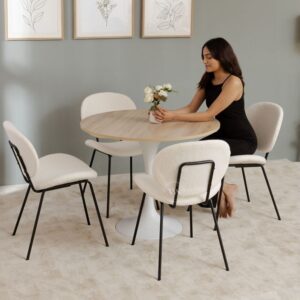 Lunaris- Clouda Modern 4 Seater Dining Set With Premium Upholstered Chairs (Classic Oak Finish, White)